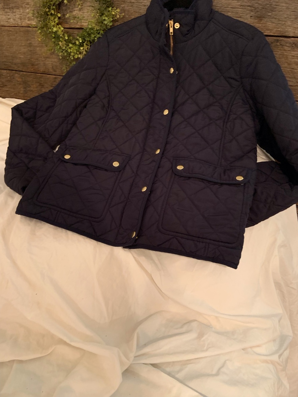 J Crew Quilted Puffy Navy Jacket Misses Large Like New Dressy or Casual